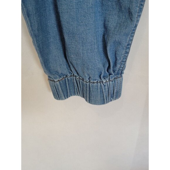 Denim Jumpsuit Juniors XL Button Front Elastic Cuffs No Boundaries Pockets Short - Picture 6 of 8